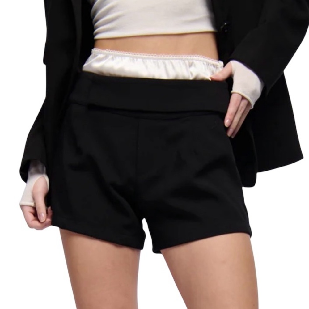 AKIRA High Waisted Black Dress Shorts with White Satin Defail